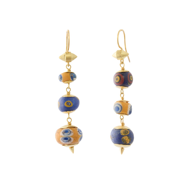 Ancient Roman Glass Triple Drop Beaded Earrings