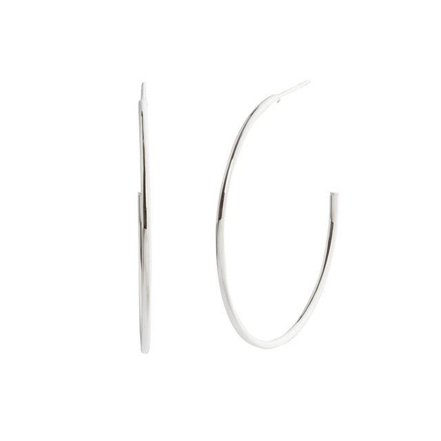 BE Jewelry Large Fancy Hoops - 15mm - White Gold - Earrings - Broken English Jewelry front and angled view