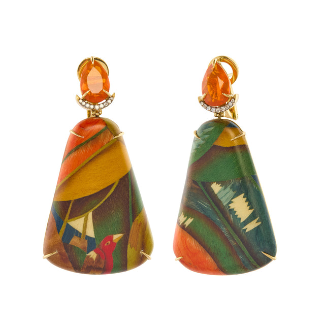 Silvia Furmanovich Bird Pattern Marquetry Earrings - Earrings - Broken English Jewelry