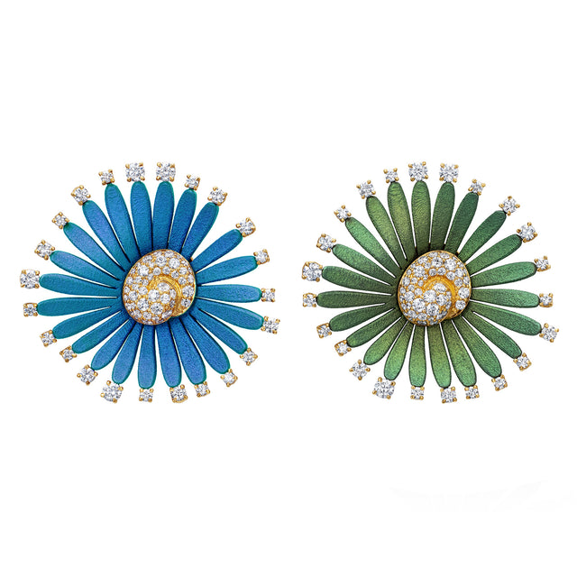 Mike Joseph Flower Earrings - Olympic Blue and Seafoam Green - Earrings - Broken English Jewelry front view