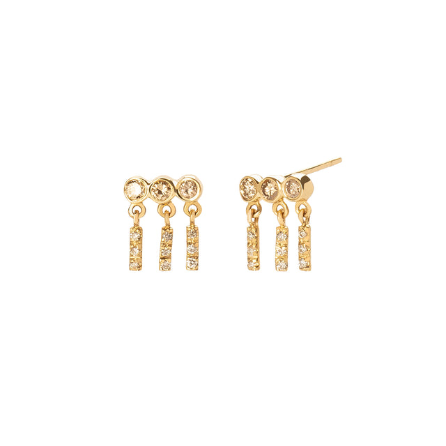 Xiao Wang Gravity Triple Earrings - Champagne & White Diamond - Earrings - Broken English Jewelry