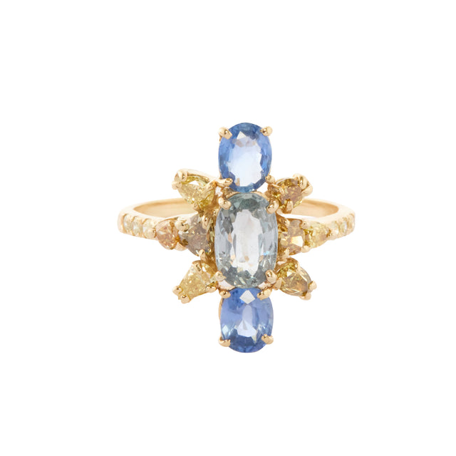 Diamond and Blue Sapphire Celestial Cluster Galaxy Ring