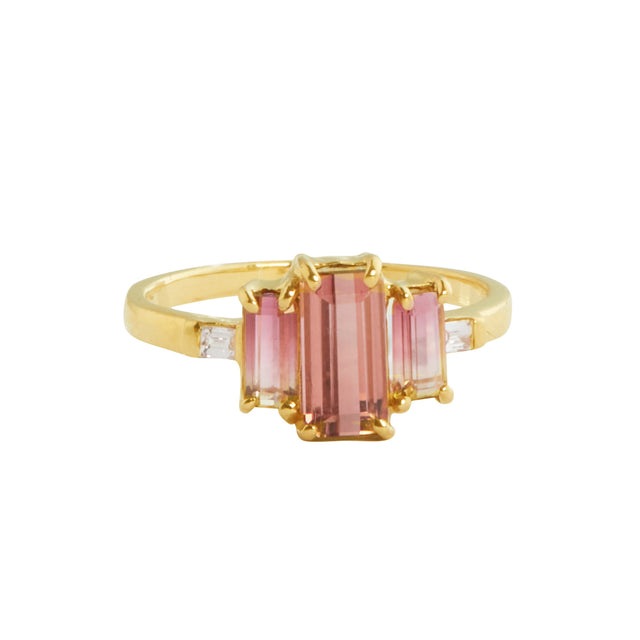 Xiao Wang One-Of-A-Kind Three Stone Pink Galaxy Ring - Rings - Broken English Jewelry front view