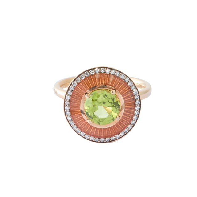 Mina Ring with Diamond, Peridot and Orange Enamel