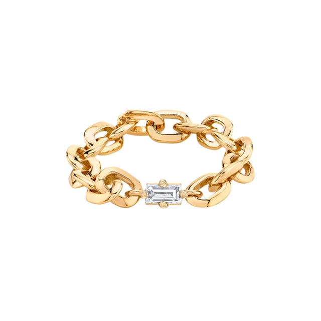 Lizzie Mandler Knife Edge Baguette Diamond Oval Link Ring - Yellow Gold - Broken English Jewelry front view