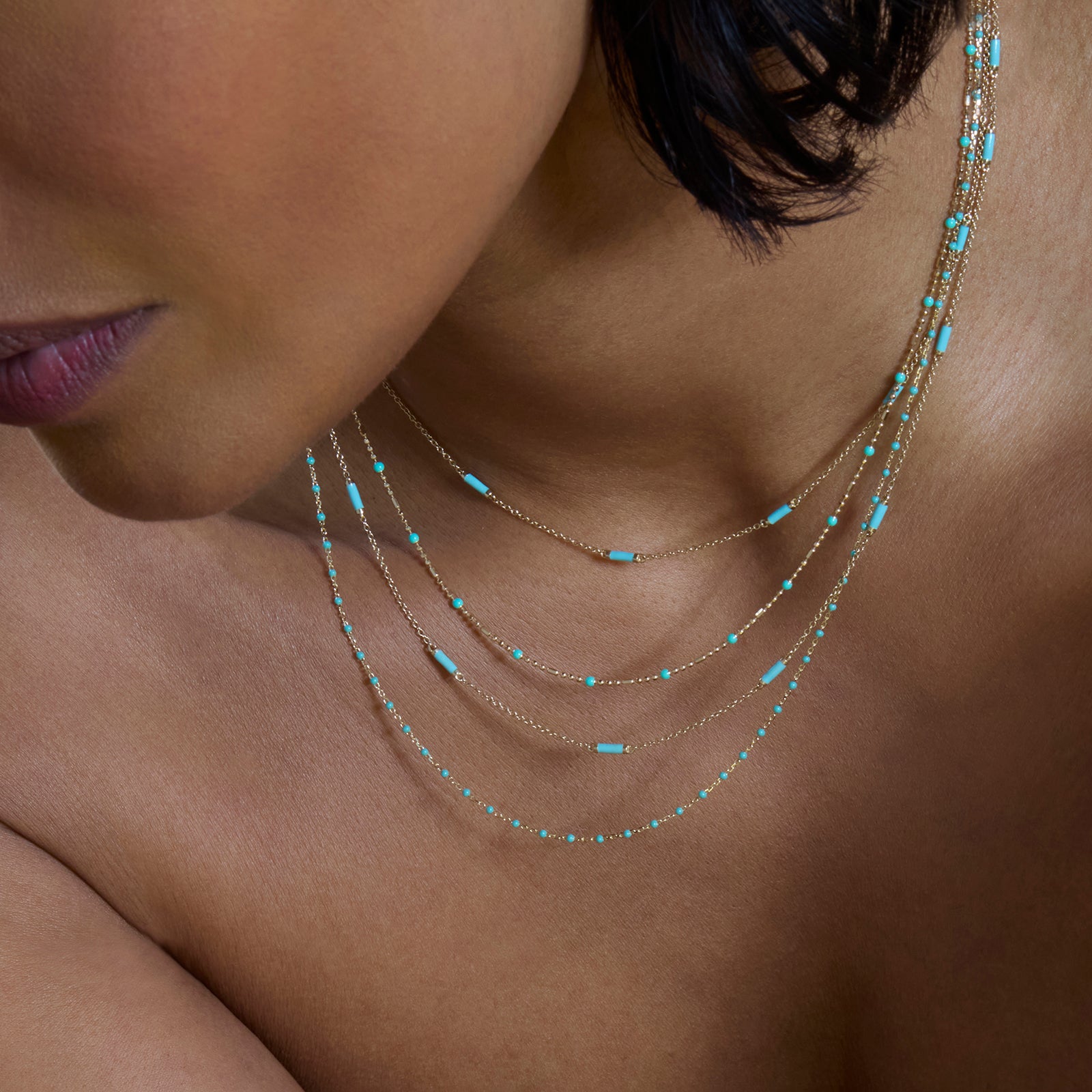 Trouver 18" Turquoise Dot Ball Chain Necklace - Necklaces - Broken English Jewelry on model