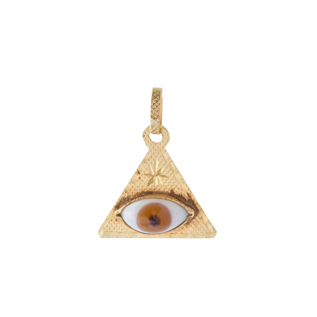 Glass Eye Pyramid Pendant 14K Yellow Gold