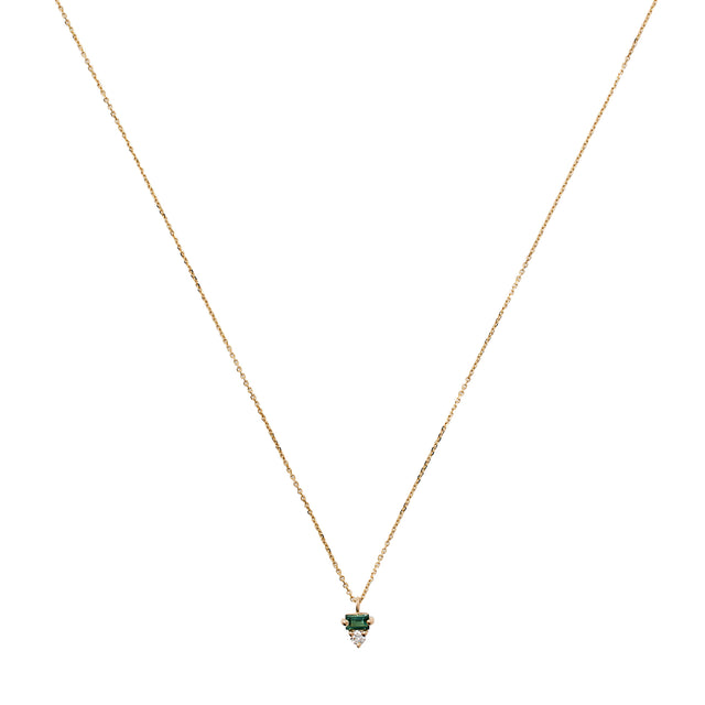 Round Diamond and Baguette Teal Tourmaline Column Necklace